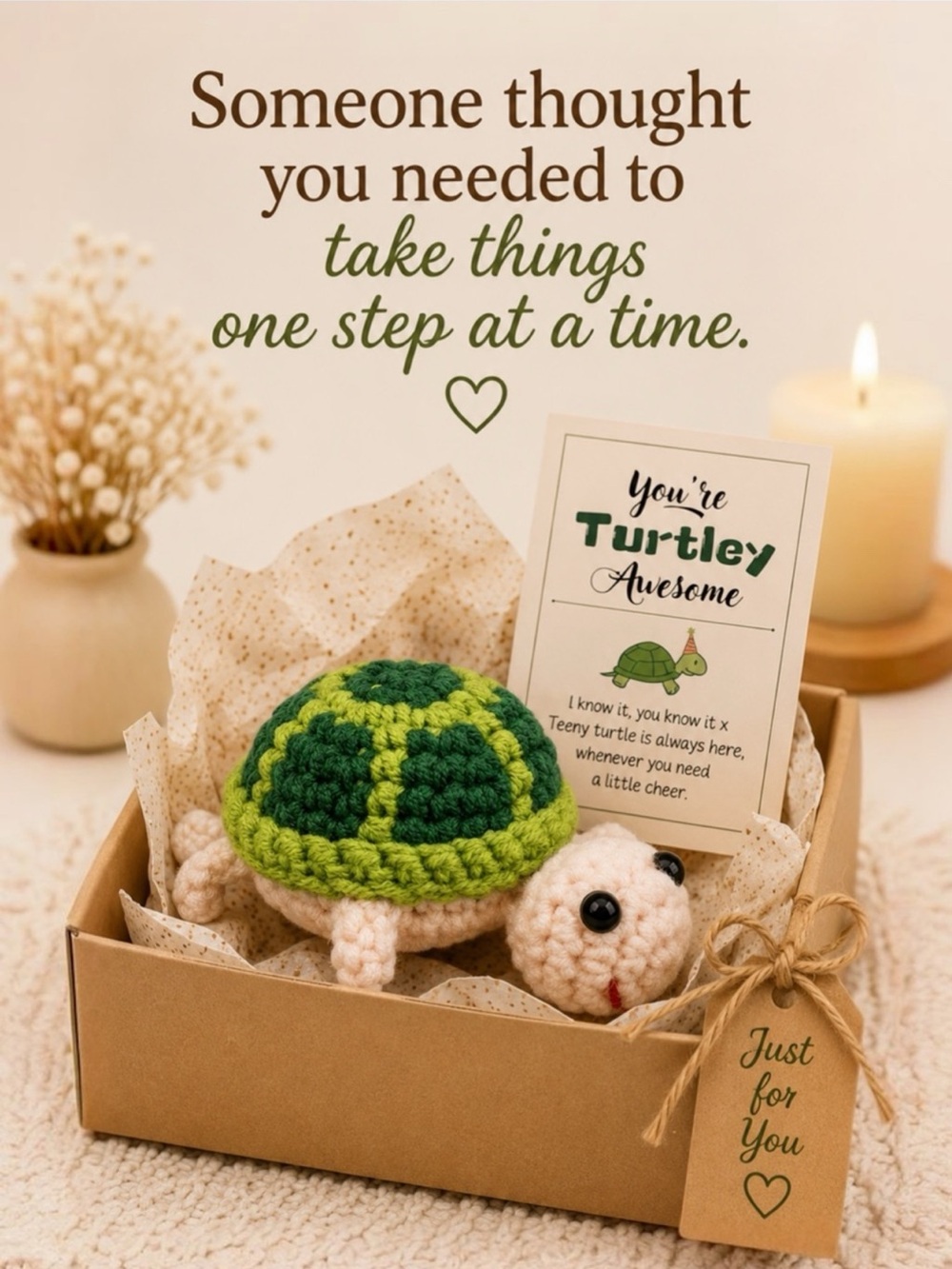 Emotional Support Turtle Crochet Plush Desk Buddy Gift w Card NEW - Picture 14 of 14
